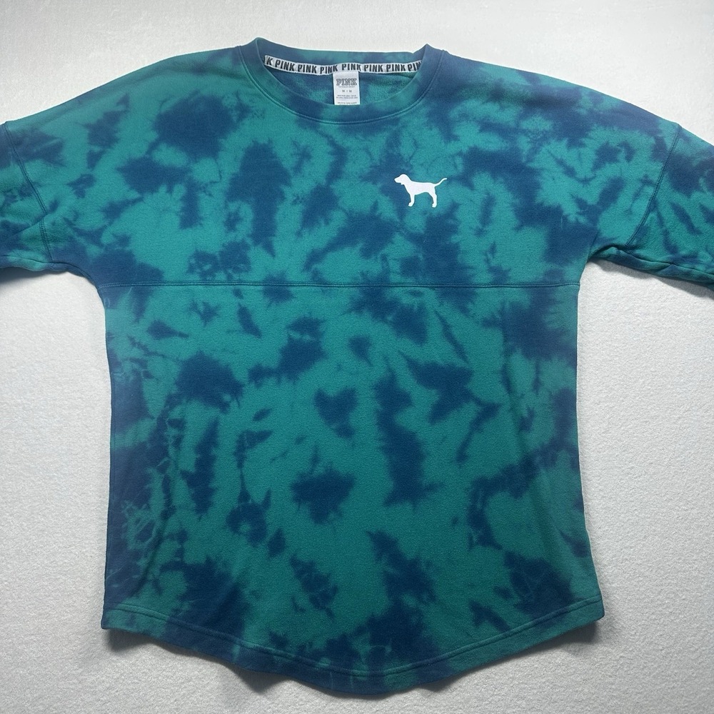 Victoria's Secret Pink Tie Dye Long Sleeve Shirt Sweatshirt Size M Green